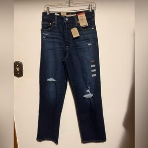 Levi's Womens Distressed High Rise Straight Jeans